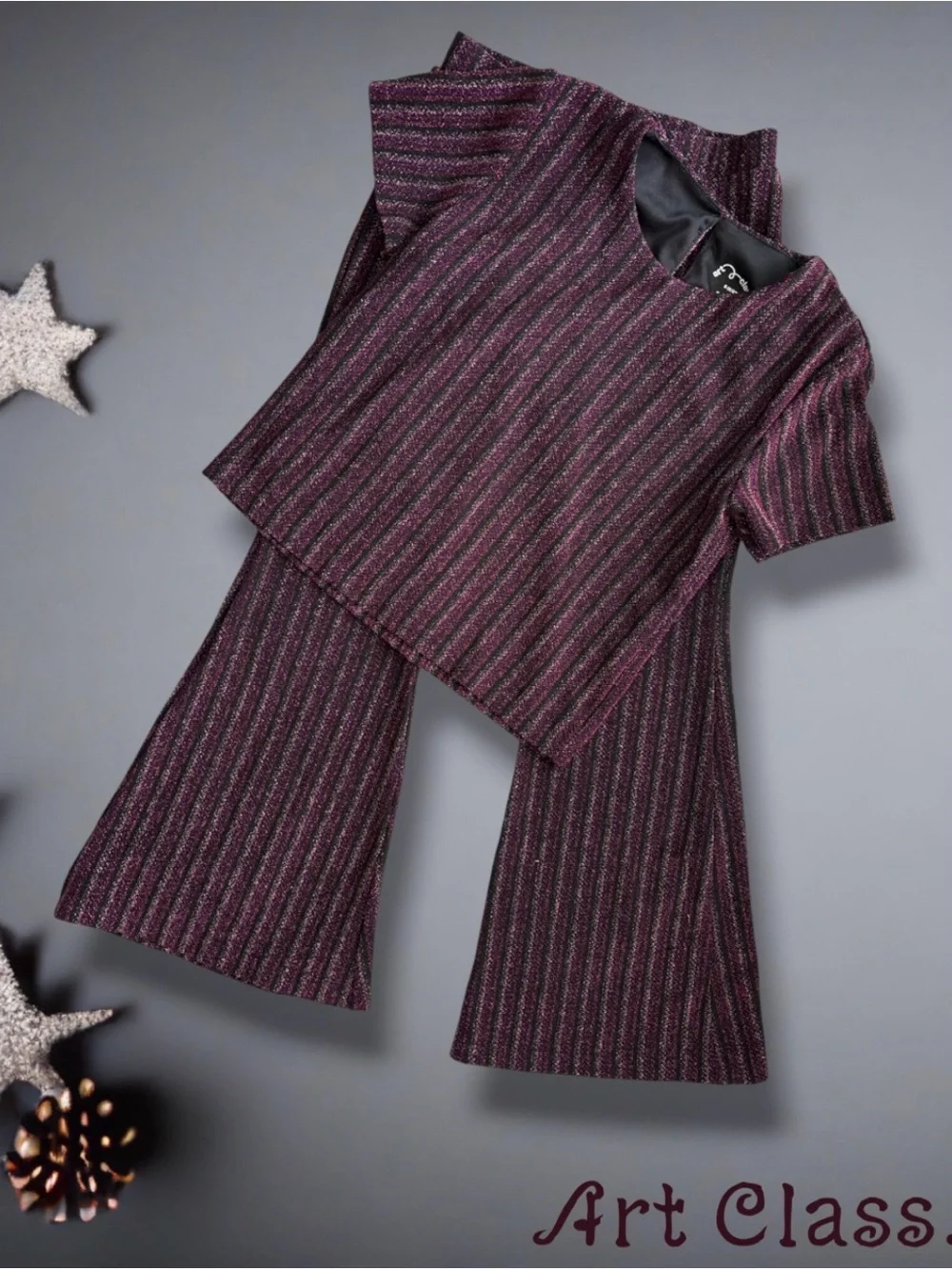 Art Class Girls Metallic Glitter Striped Top & Flare Pants 2pc Set Size S 6/6X